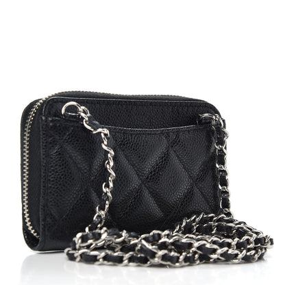 Chanel Caviar Quilted Zip Around Coin Purse Wallet On Chain Black 3 of 7