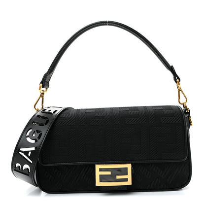 Fendi Canvas Vitello King Extra Strap FF Embroidered Baguette Black 1 of 10