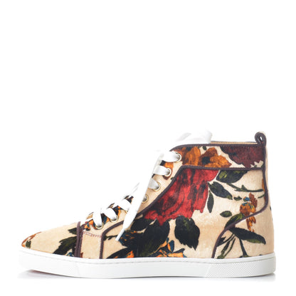 Christian Louboutin Velvet Floral Bip Bip Orlato High Top Flat Sneakers 35.5 Beige 1 of 11