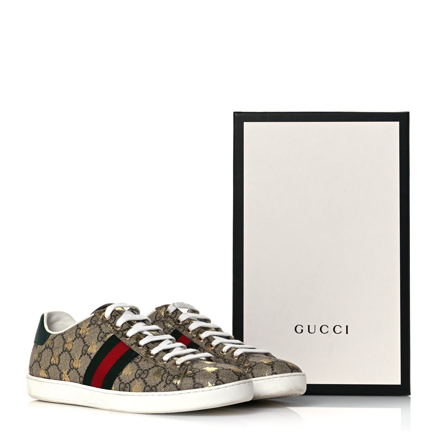 Gucci GG Supreme Monogram Bees Ayers Web Womens Ace Sneakers 39.5 Beige Oro Green Red 10 of 10