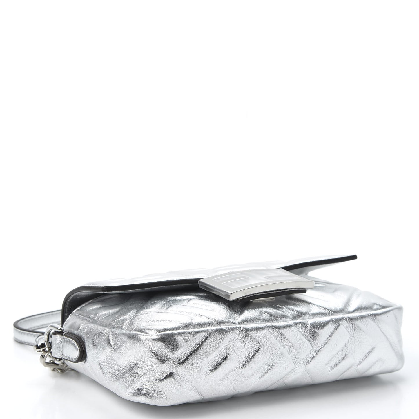 Vitello Catalan Mirror FF 1974 Embossed Mini Baguette Argento