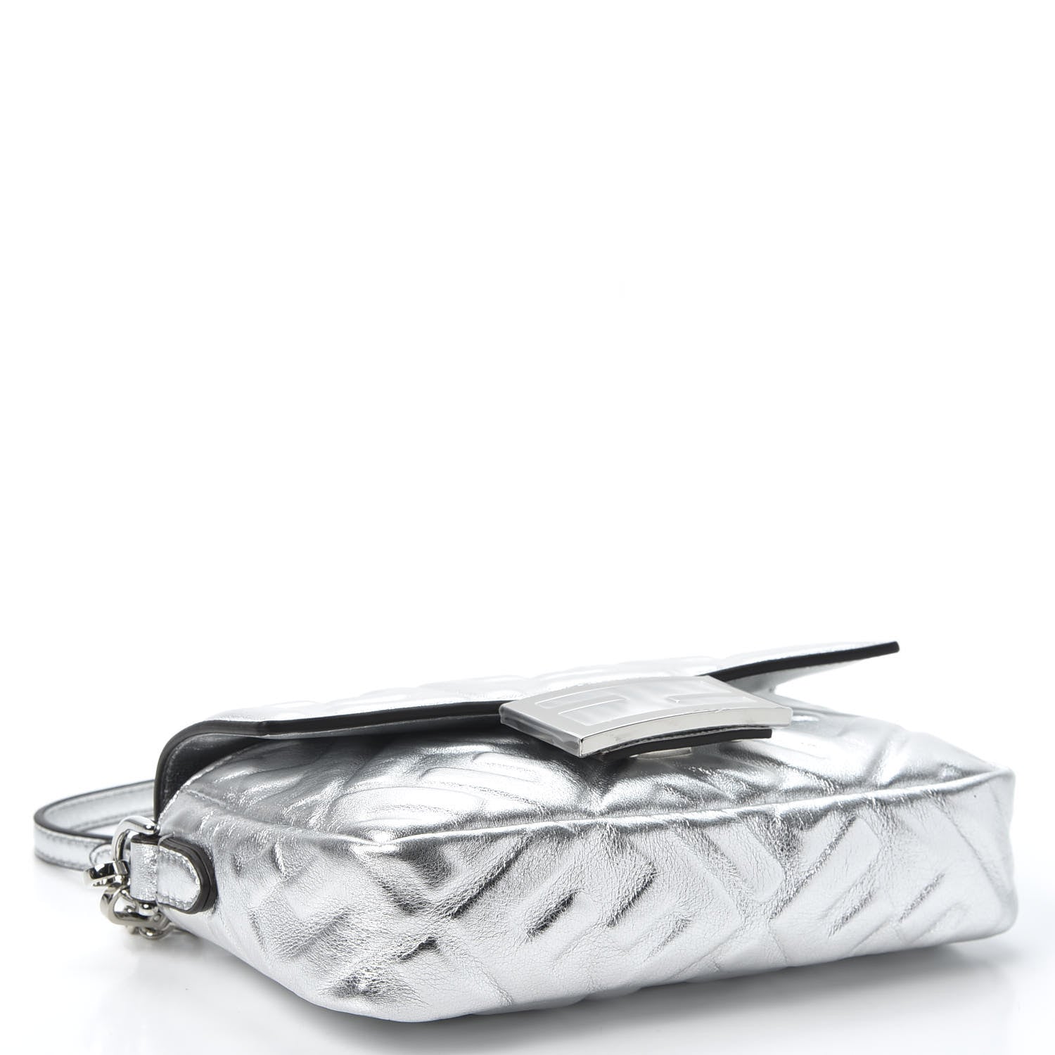 Fendi Vitello Catalan Mirror FF 1974 Embossed Mini Baguette Argento 3 of 10