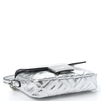 Fendi Vitello Catalan Mirror FF 1974 Embossed Mini Baguette Argento 3 of 10