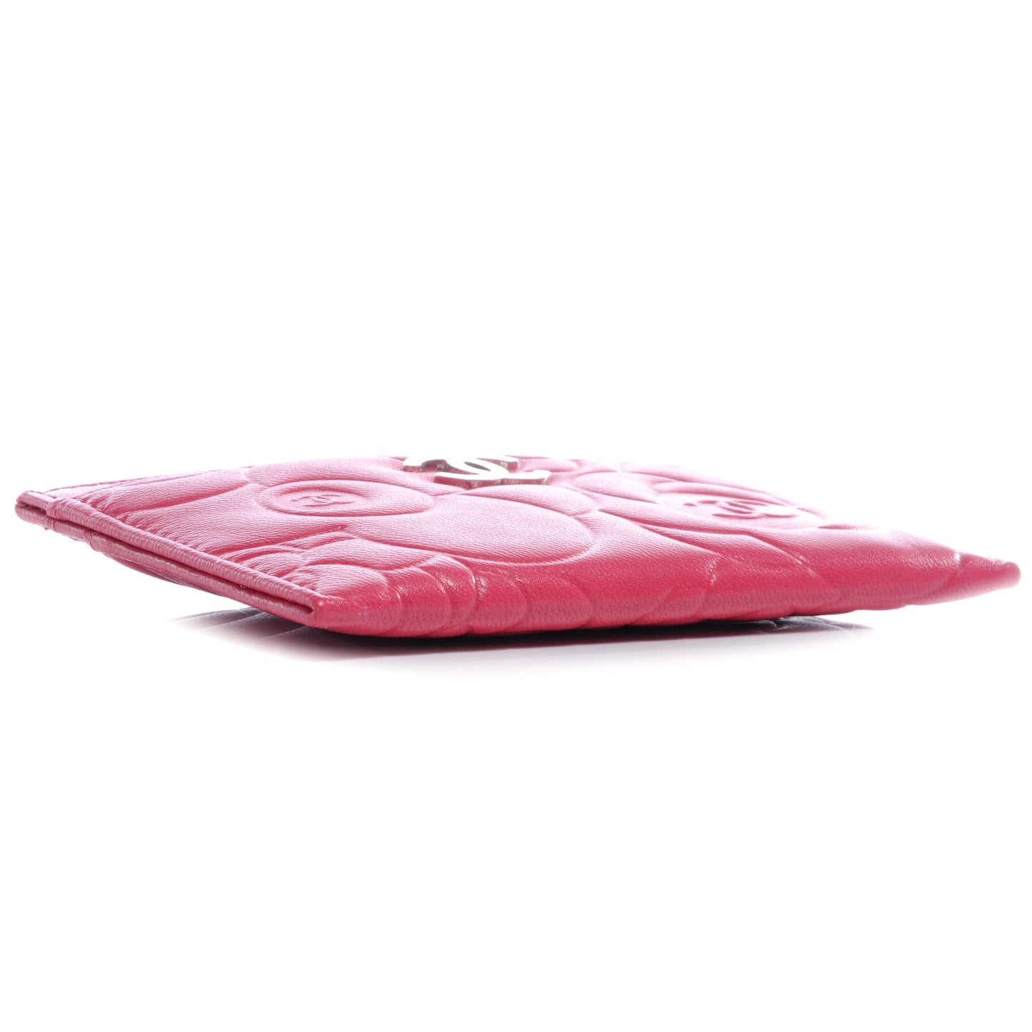 Lambskin Camellia Card Holder Fuchsia