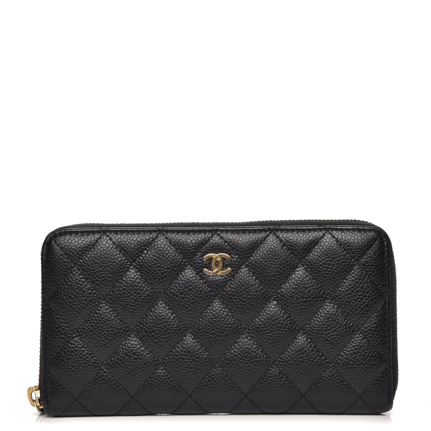 Caviar Quilted Large Gusset Zip Around Wallet Black