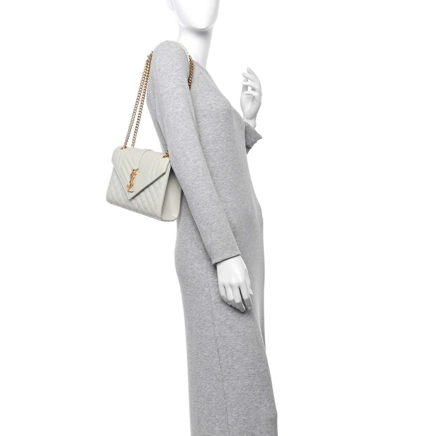 Saint Laurent Grain De Poudre Textured Mixed Matelasse Medium Triquilt Monogram Satchel Crema Soft 2 of 11