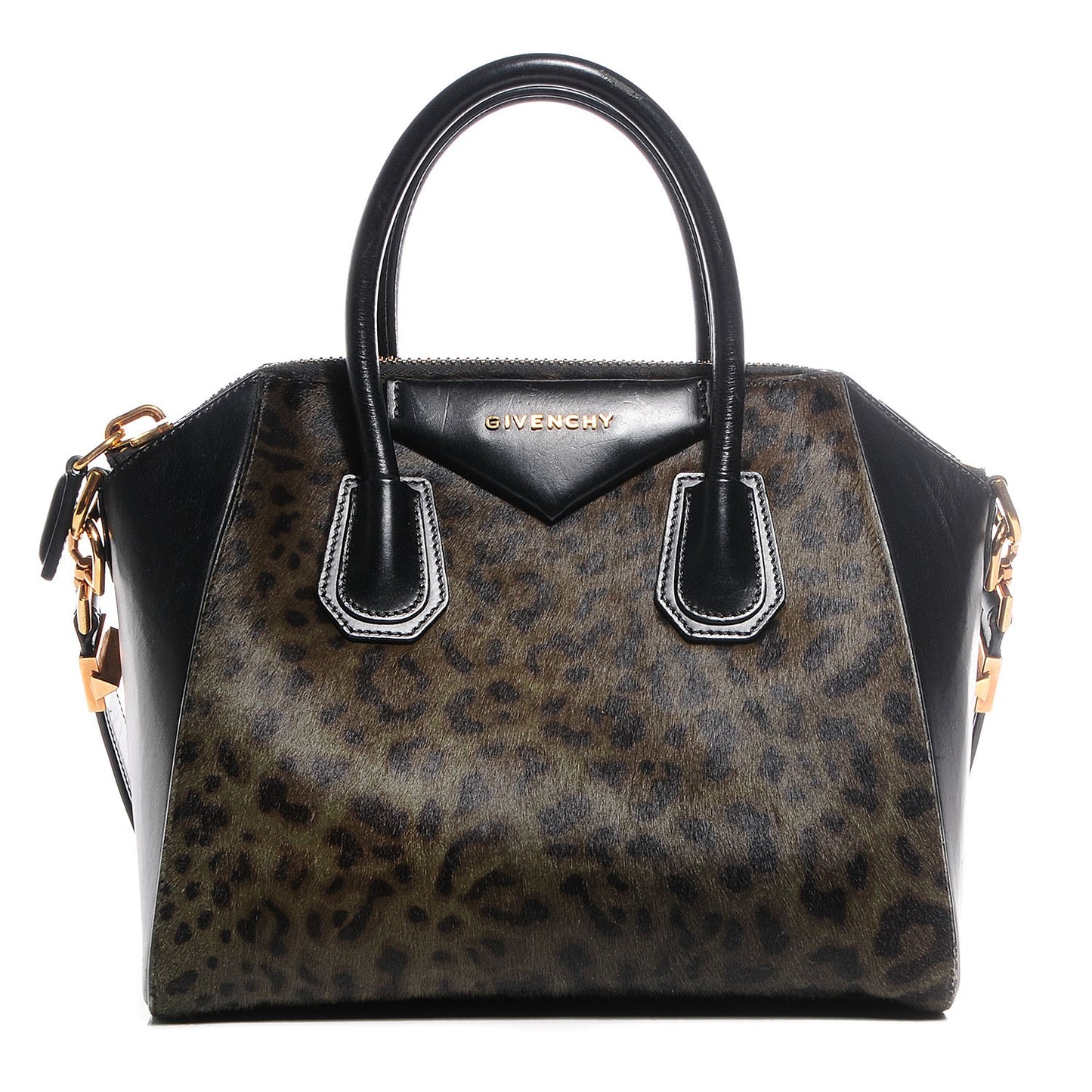 Calf Hair Smooth Calfskin Leopard Print Small Antigona Black