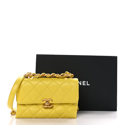 Chanel Lambskin Quilted CC Chain Bar Top Handle Flap Yellow 11 of 11