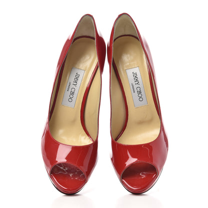 Jimmy Choo Patent Luna Platform Peep Toe Pumps 37 Red 5 of 9