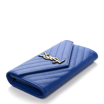 Saint Laurent Grain De Poudre Matelasse Chevron Monogram Flap Wallet Royal Blue 4 of 12