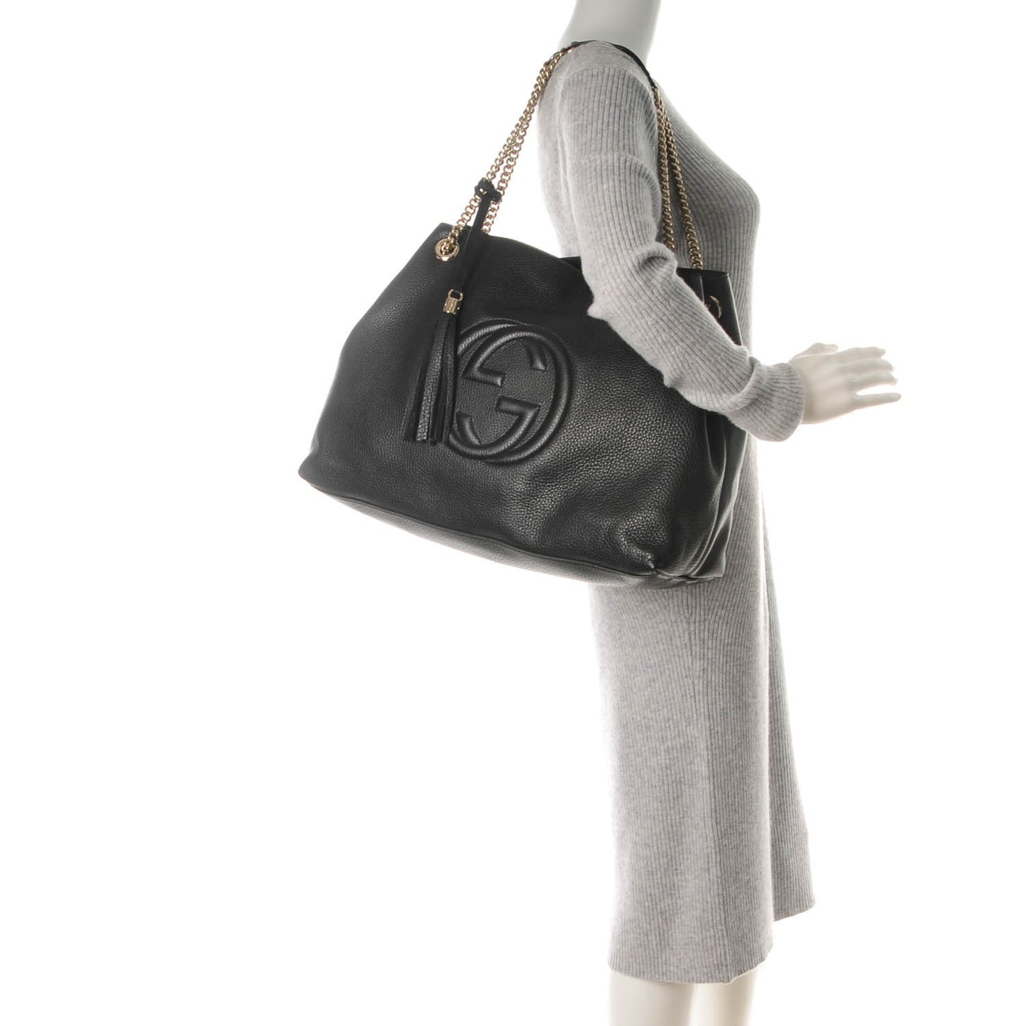 Pebbled Calfskin Large Soho Chain Shoulder Bag Black