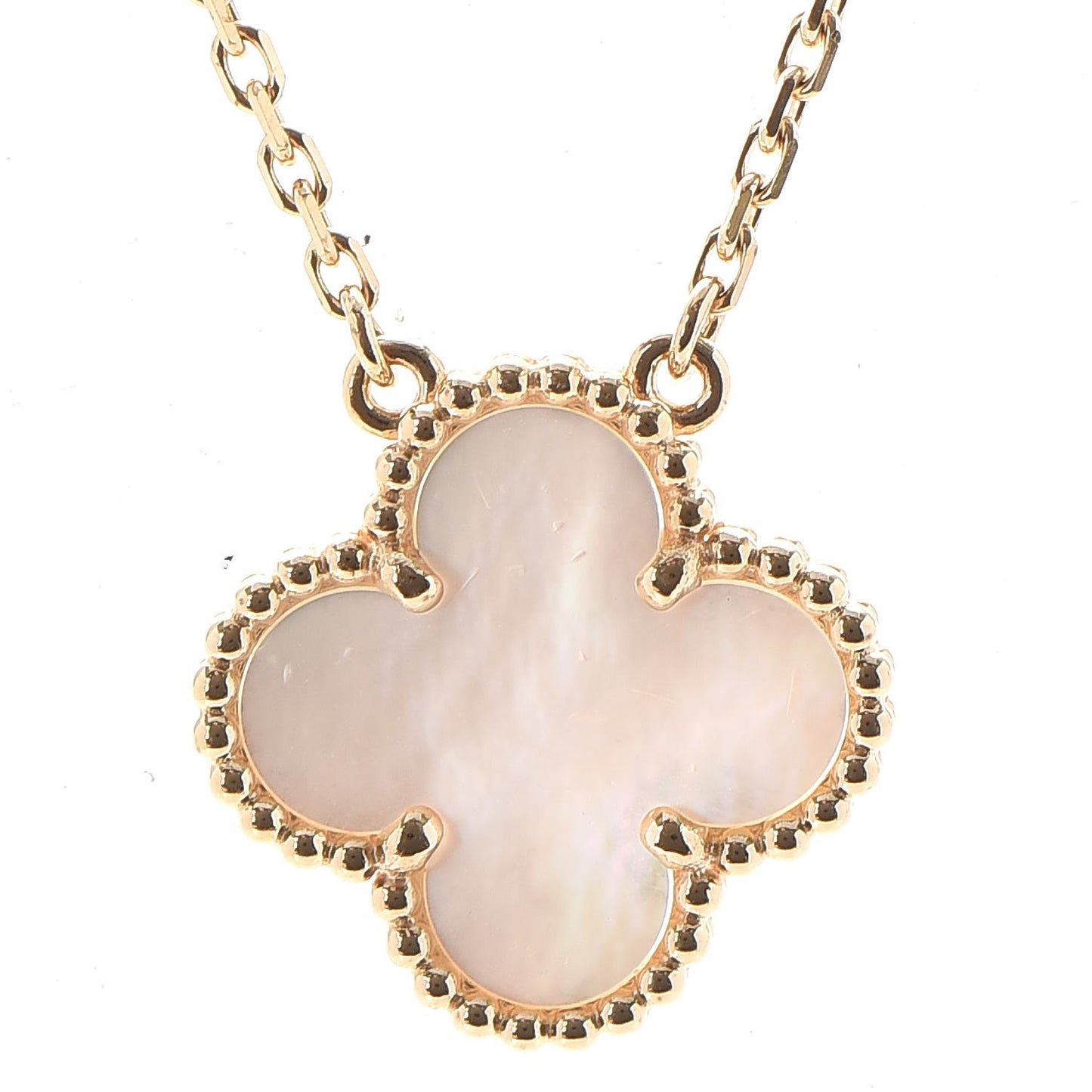 18K Yellow Gold Mother of Pearl Vintage Alhambra Pendant Necklace