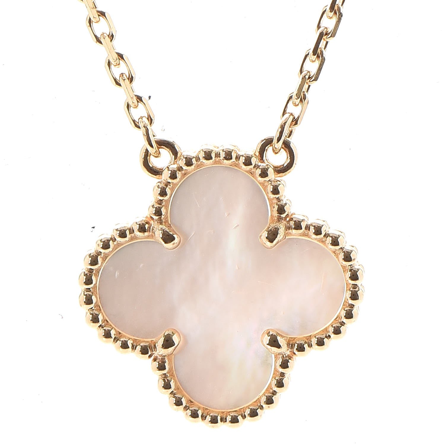 Van Cleef & Arpels 18K Yellow Gold Mother of Pearl Vintage Alhambra Pendant Necklace 4 of 8
