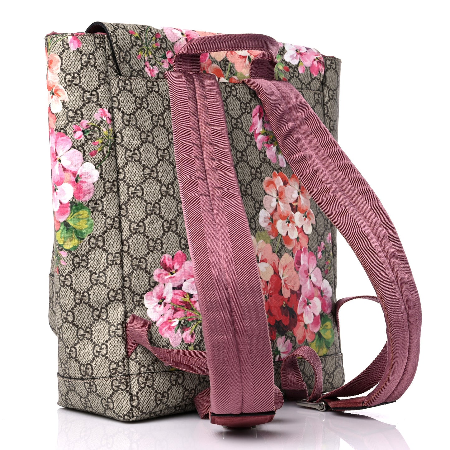 GG Supreme Monogram Blooms Medium Single Buckle Backpack Beige Multicolor Dry Rose