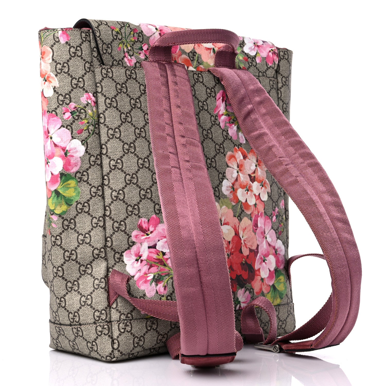 Gucci GG Supreme Monogram Blooms Medium Single Buckle Backpack Beige Multicolor Dry Rose 3 of 13