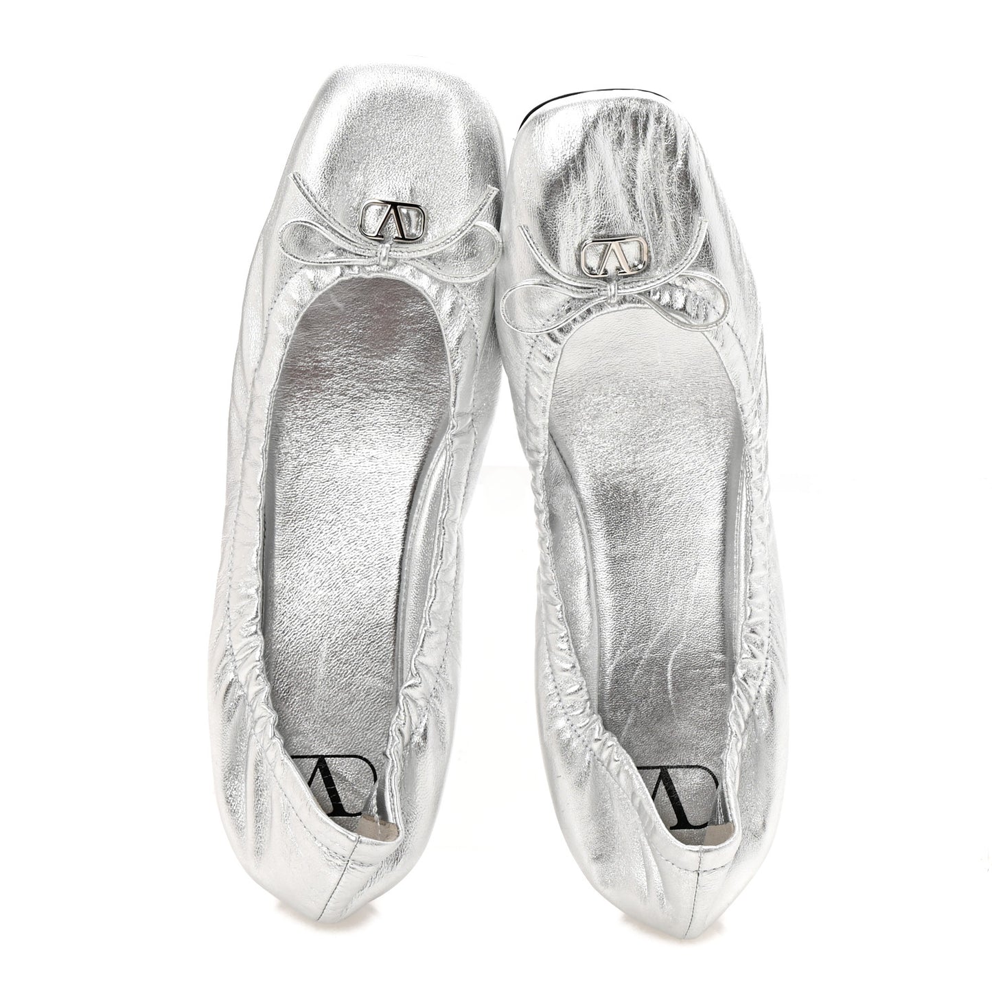 Metallic Calfskin Bow Ballerina Flats 38.5 Silver