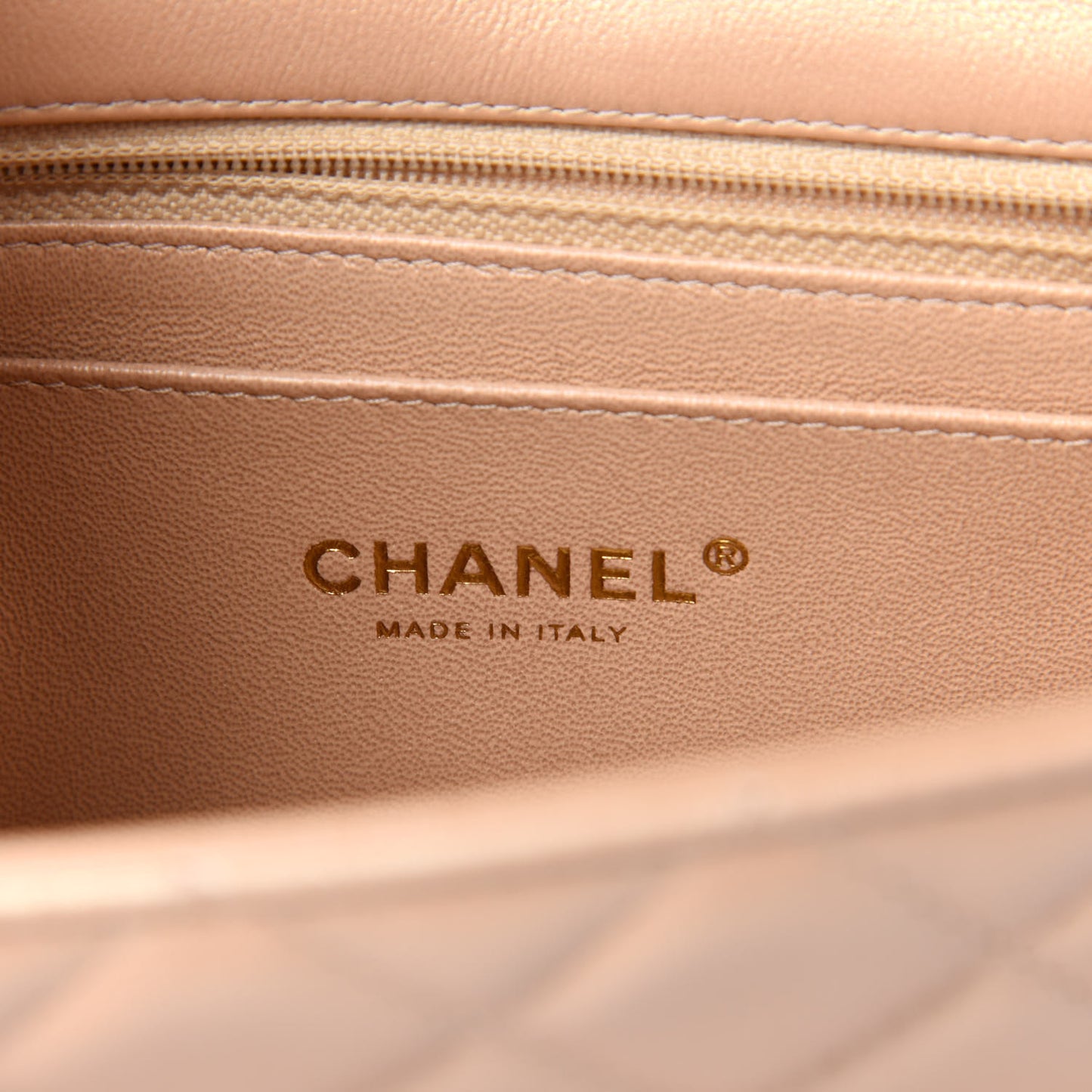 Iridescent Lambskin Quilted Mini Rectangular Flap Beige