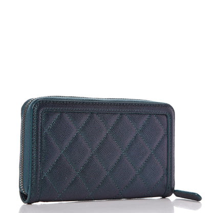 Chanel Iridescent Caviar Quilted Medium Filigree Zip Around Wallet Dark Turquoise 3 of 9
