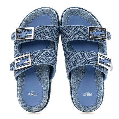 Fendi Denim FF Quilted Fendi Feel Buckled Slide Sandals 37.5 Blue 2 of 10