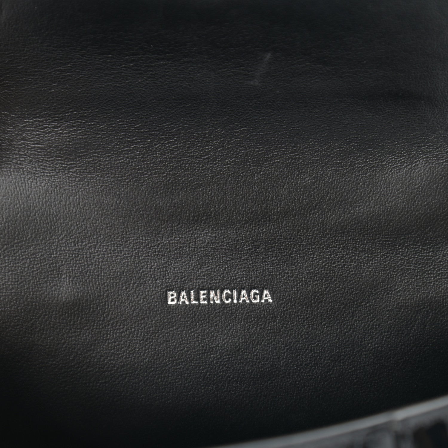 Balenciaga Shiny Calfskin Monochrome Crocodile Embossed Hourglass Top Handle Bag XS Black 6 of 13