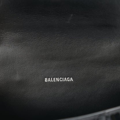 Balenciaga Shiny Calfskin Monochrome Crocodile Embossed Hourglass Top Handle Bag XS Black 6 of 13