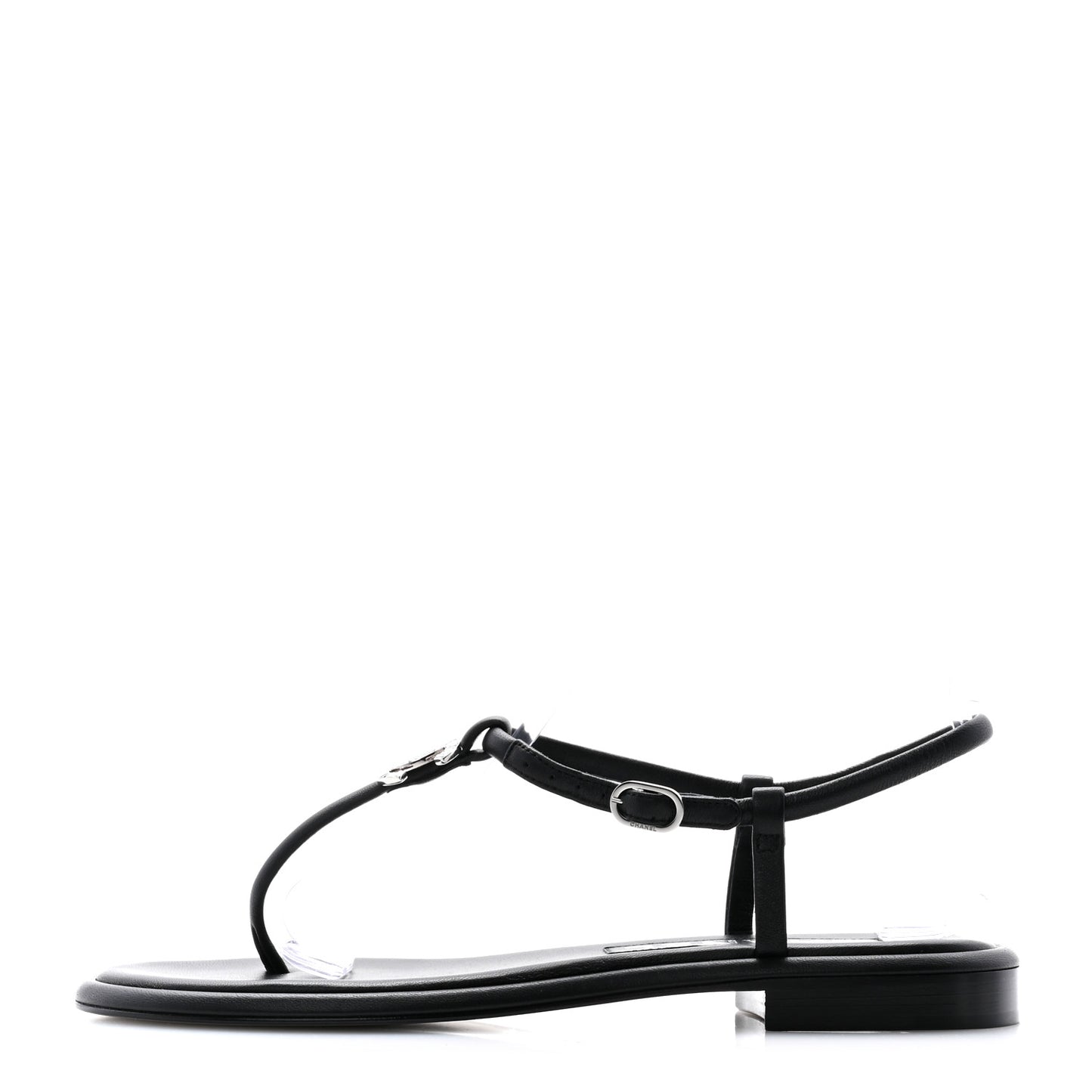 Lambskin Crystal Baguette CC Thong Sandals 38 Black