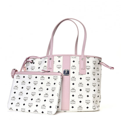 MCM Visetos Medium Liz Reversible Shopper Tote White Soft Pink 1 of 7