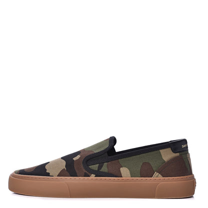 Saint Laurent Canvas Camouflage Mens Venice Slip On Sneakers 47 Kaki 1 of 9