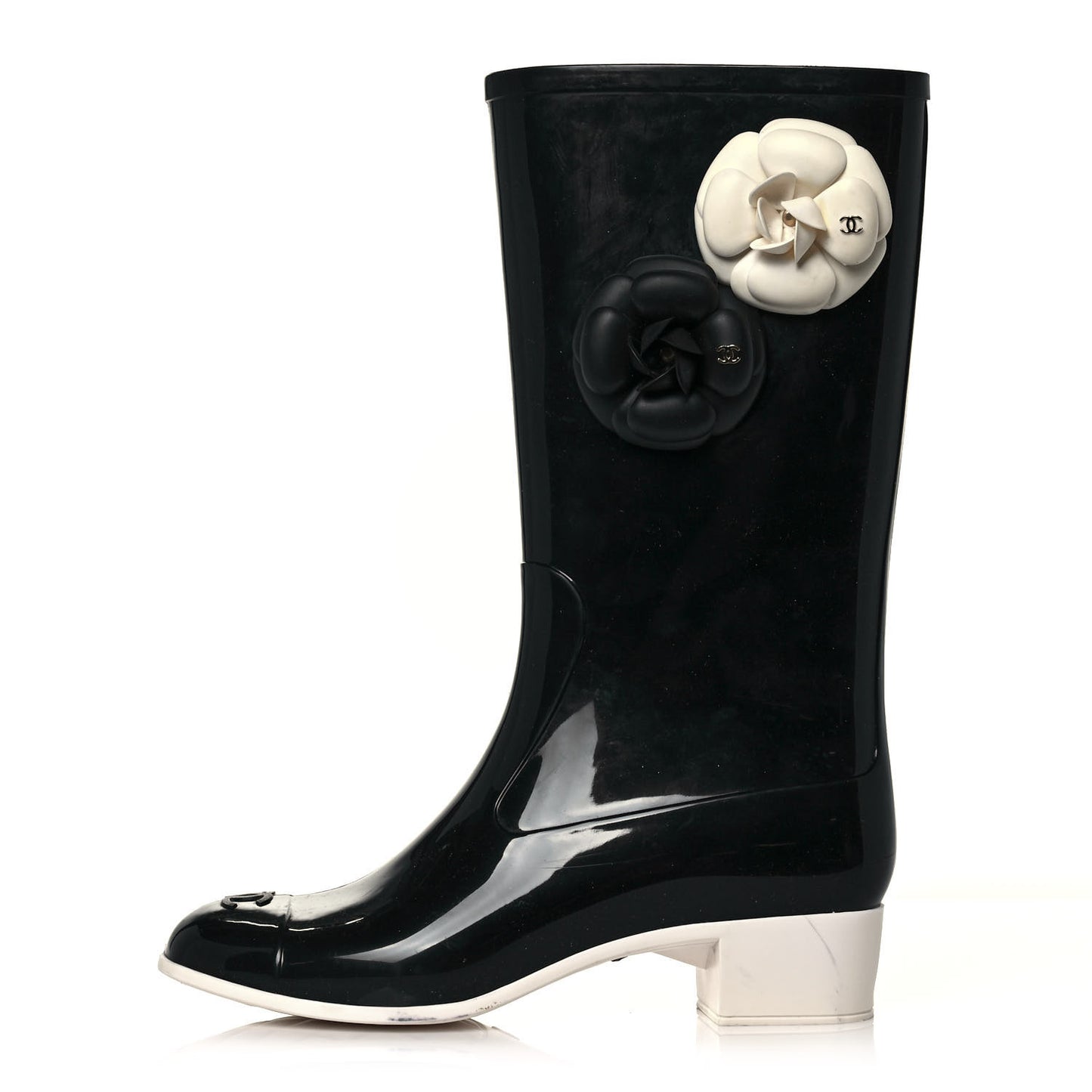 Rubber Camellia Rain Boots 39 Black