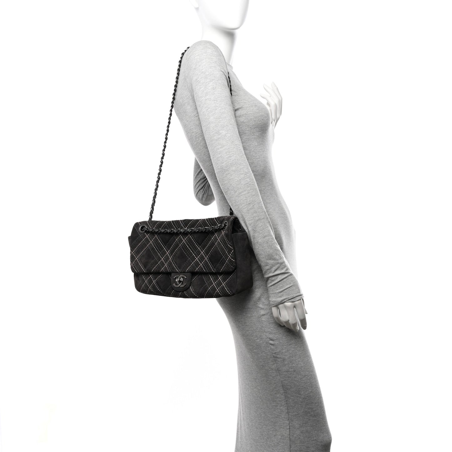 Suede Stitched Jumbo Saltire Single Flap Grey