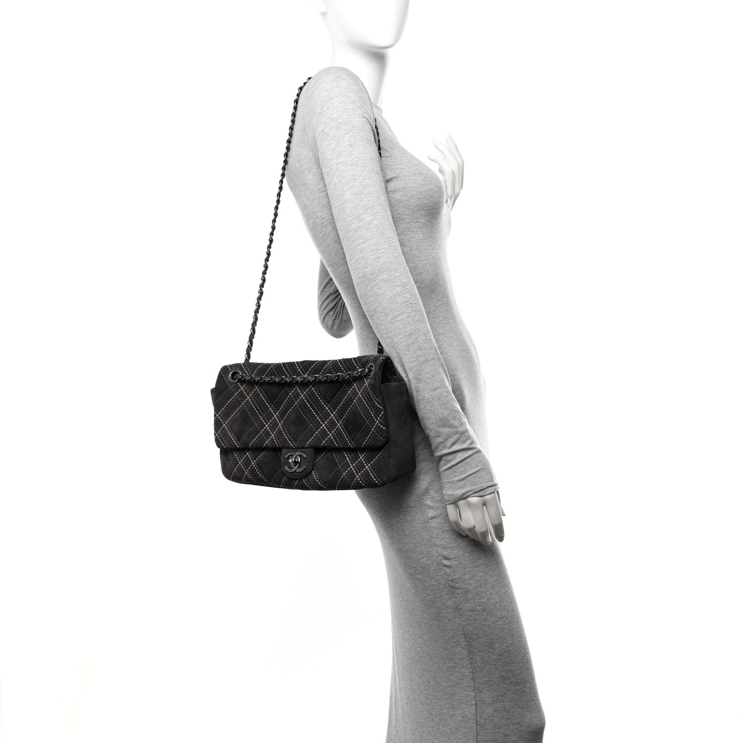 Chanel Suede Stitched Jumbo Saltire Single Flap Grey 2 of 11