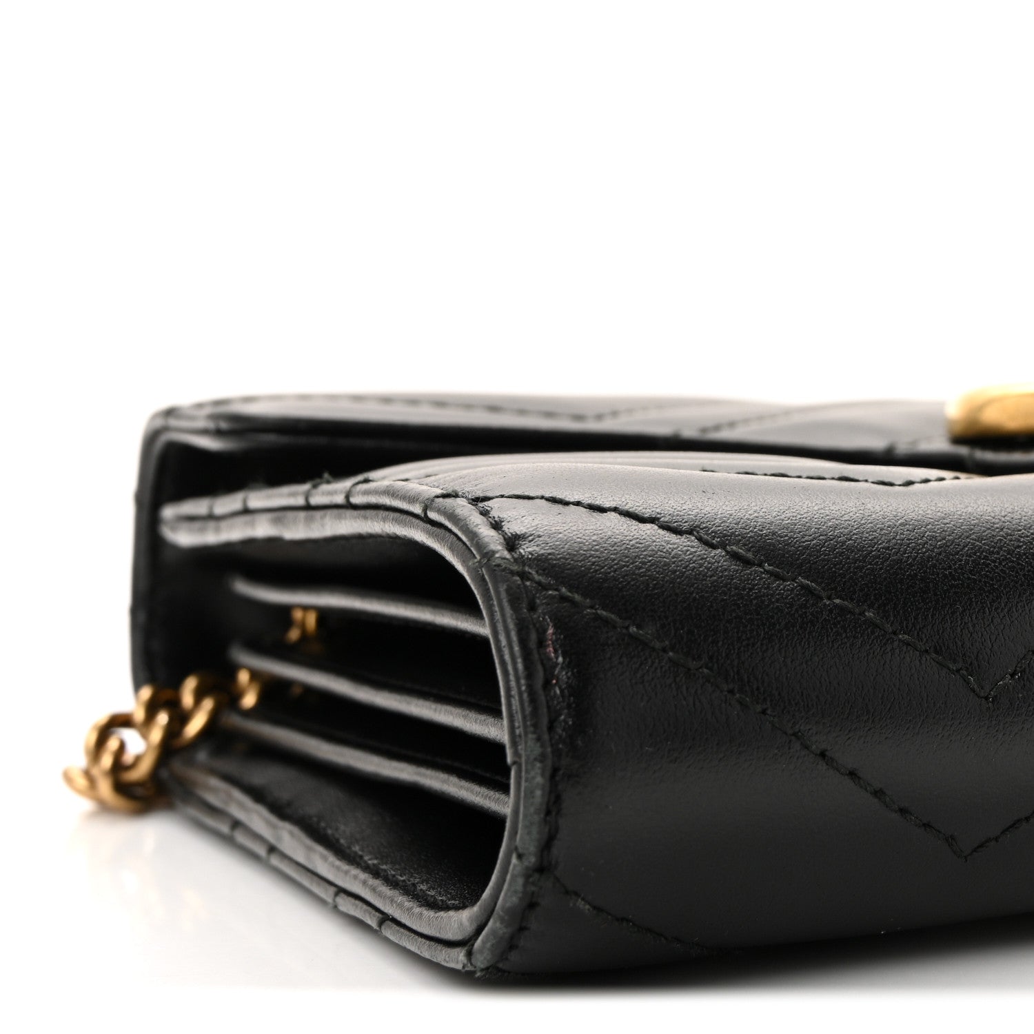 Gucci Calfskin Matelasse GG Marmont Chain Wallet Black 9 of 11