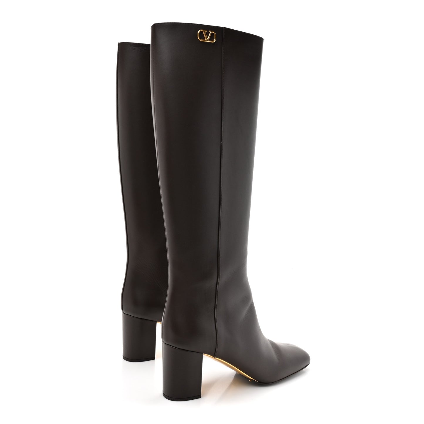 Calfskin VLogo Golden Walk Knee High 70mm Boots 40.5 Bitter Chocolate