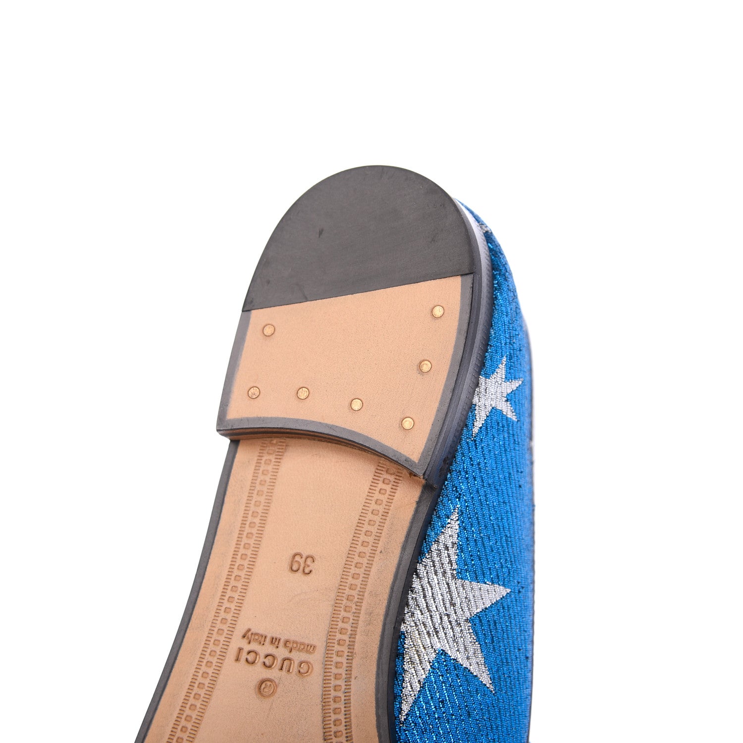Gucci Lurex Calfskin Starry Sky Womens Jordaan Loafers 39 Bluette Silver 14 of 16