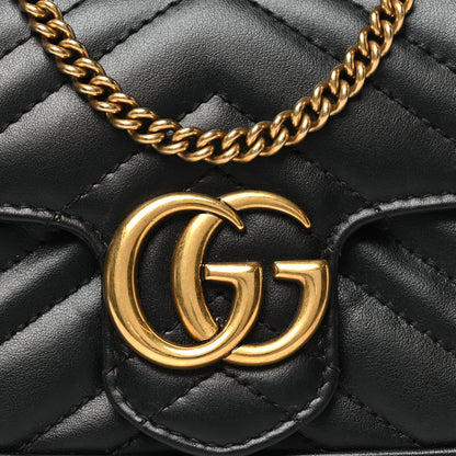 Gucci Calfskin Matelasse Super Mini GG Marmont Shoulder Bag Black 8 of 10