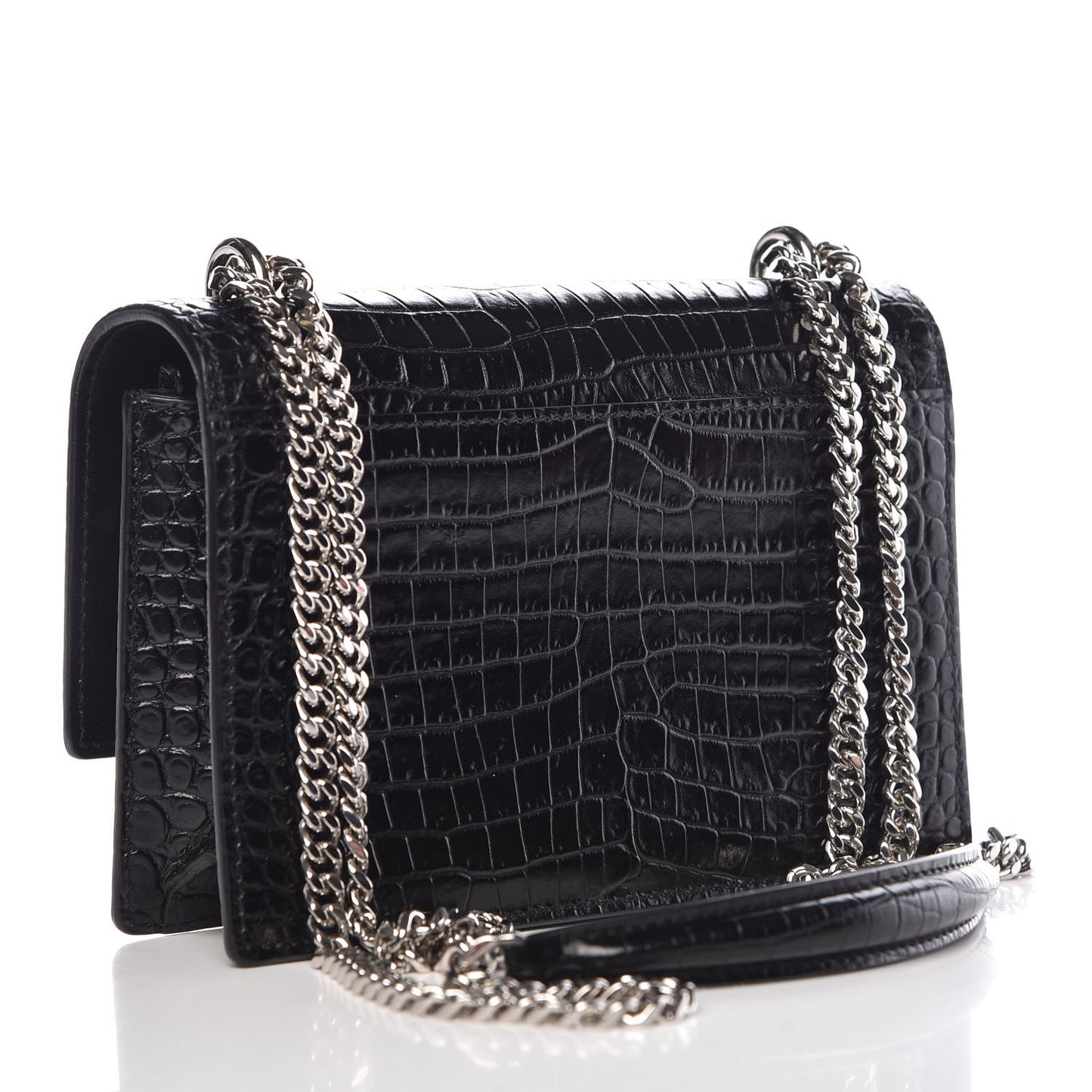 Calfskin Crocodile Embossed Monogram Sunset Chain Wallet Black