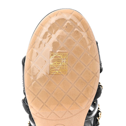 Chanel Distressed Patent Quilted Chain Mule Sandals 36 Black 10 of 13