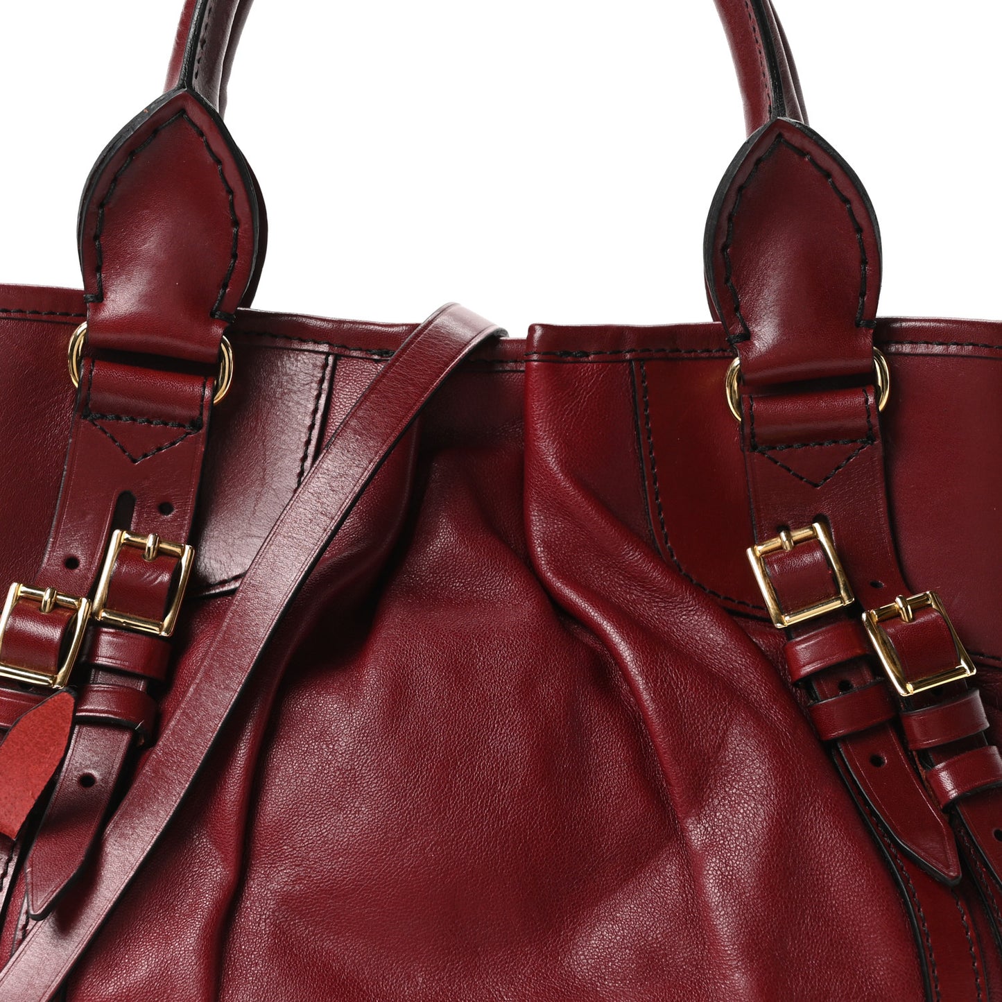 Lambskin Whipstitch Medium Tote Burgundy