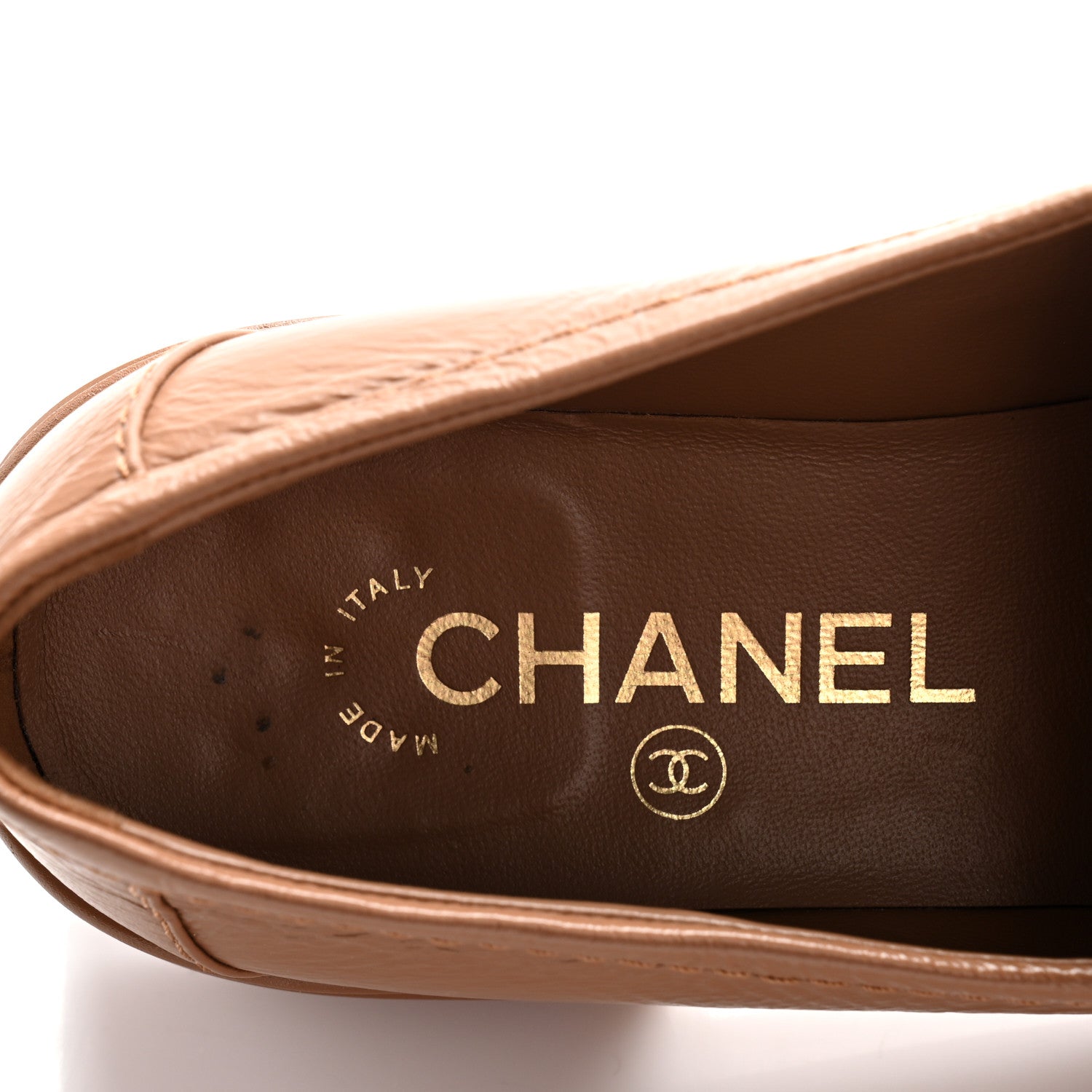 Chanel Crumpled Lambskin Quilted CC Turnlock Moccasins 37.5 Dark Beige 8 of 11