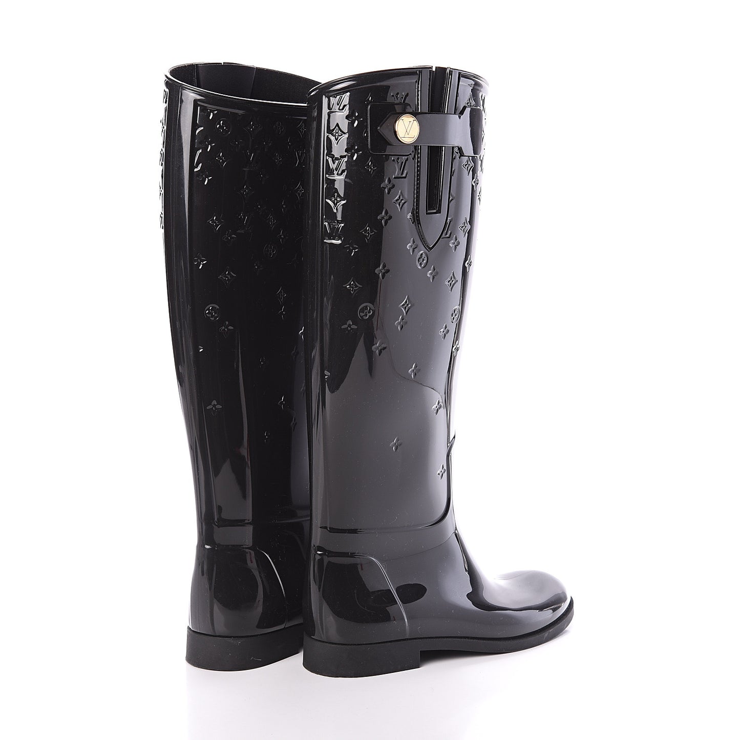 Rubber Embossed Monogram Drops High Rain Boots 37 Black