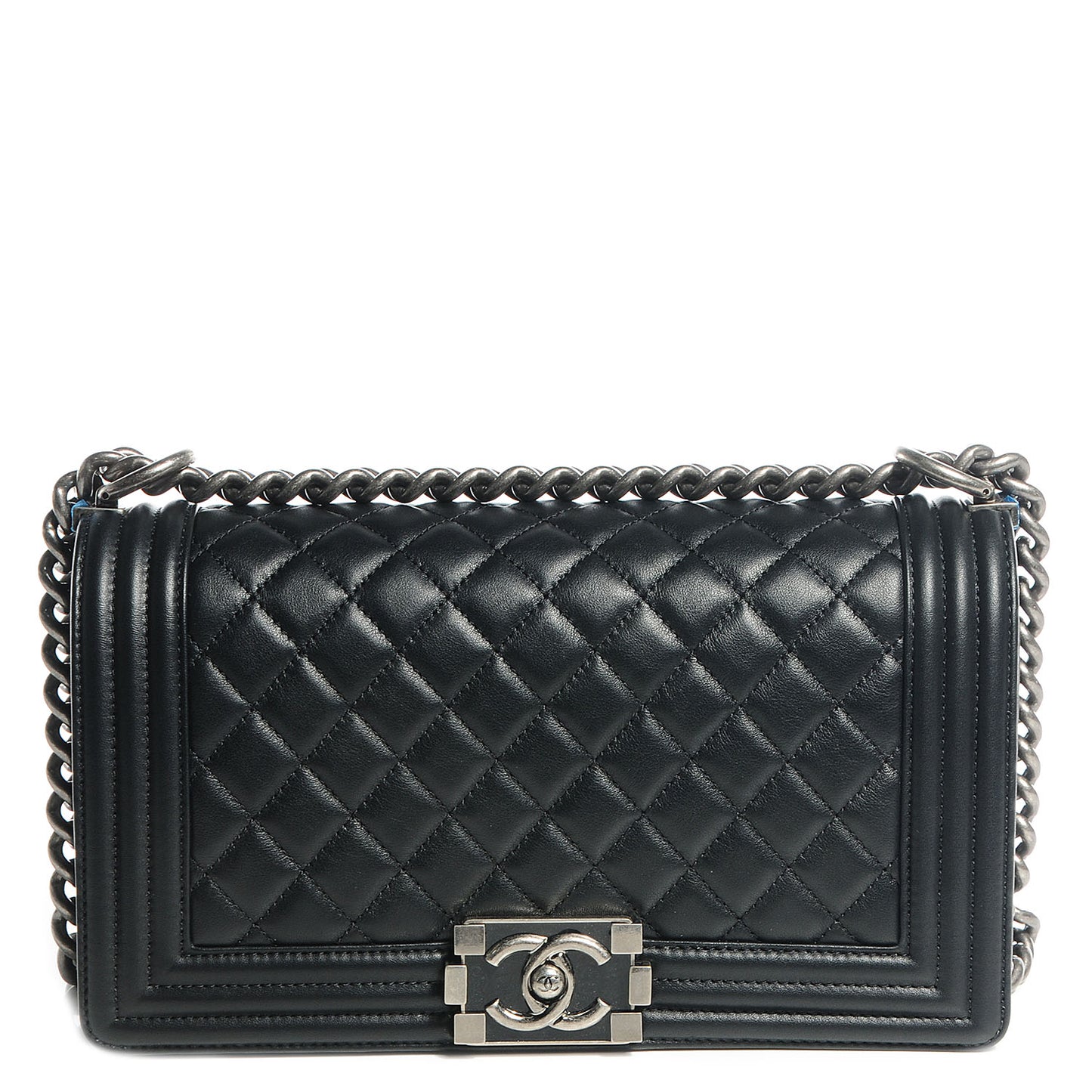Metallic Calfskin Quilted Medium Boy Flap Black