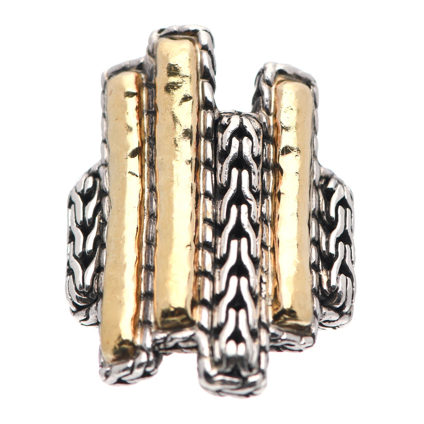 Sterling Silver 22K Yellow Gold Hammered Palu Ring 52 6