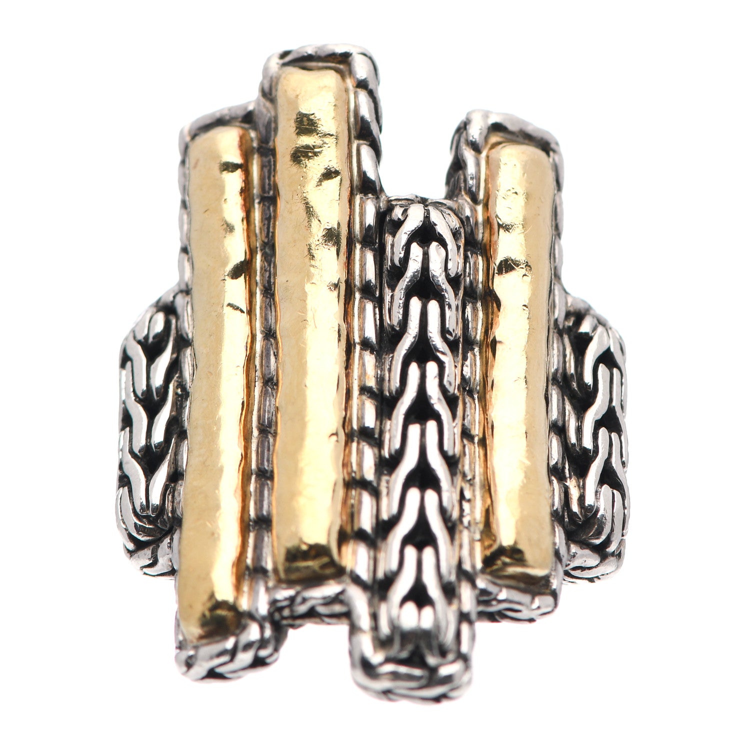 John Hardy Sterling Silver 22K Yellow Gold Hammered Palu Ring 52 6 1 of 6