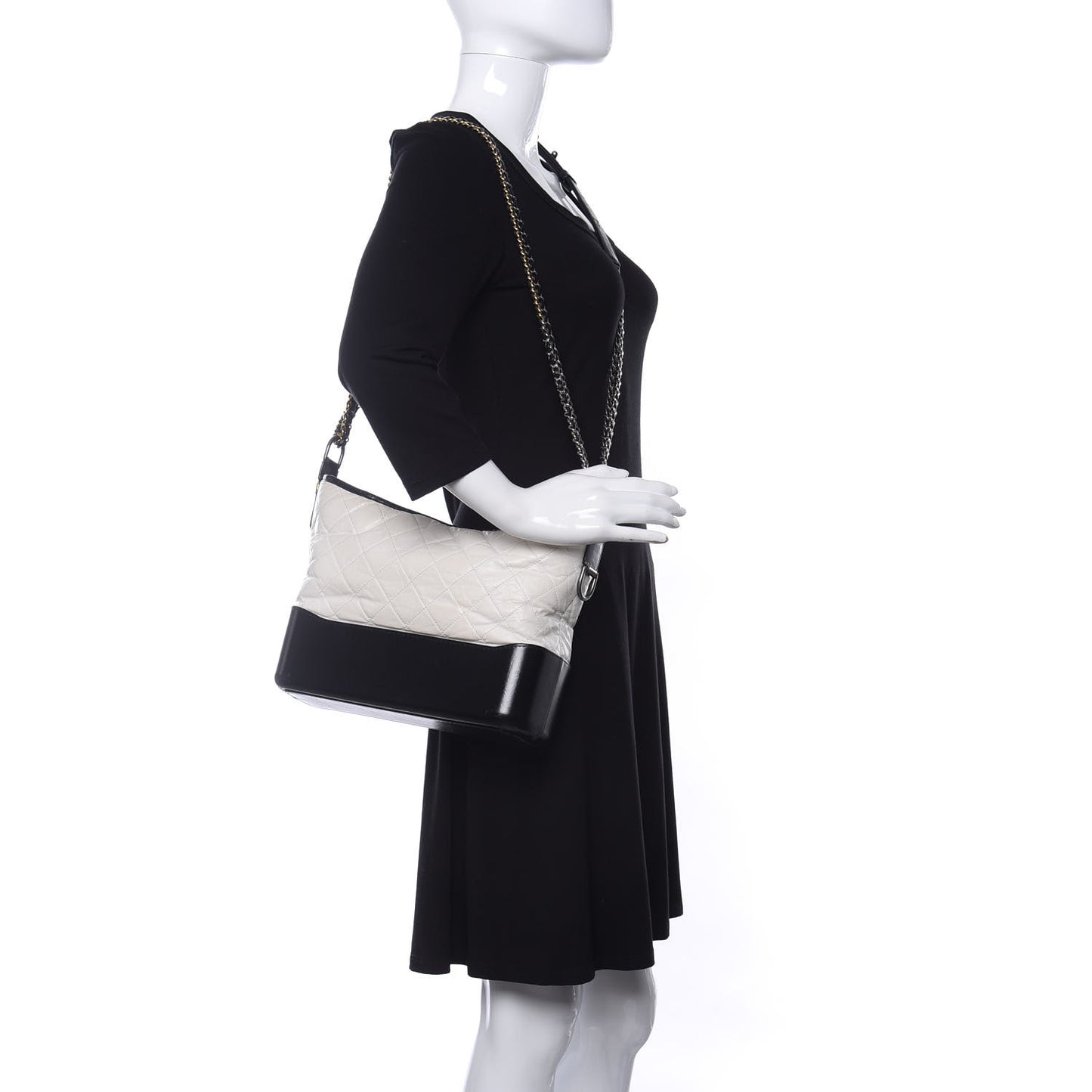 Aged Calfskin Quilted Medium Gabrielle Hobo Black White