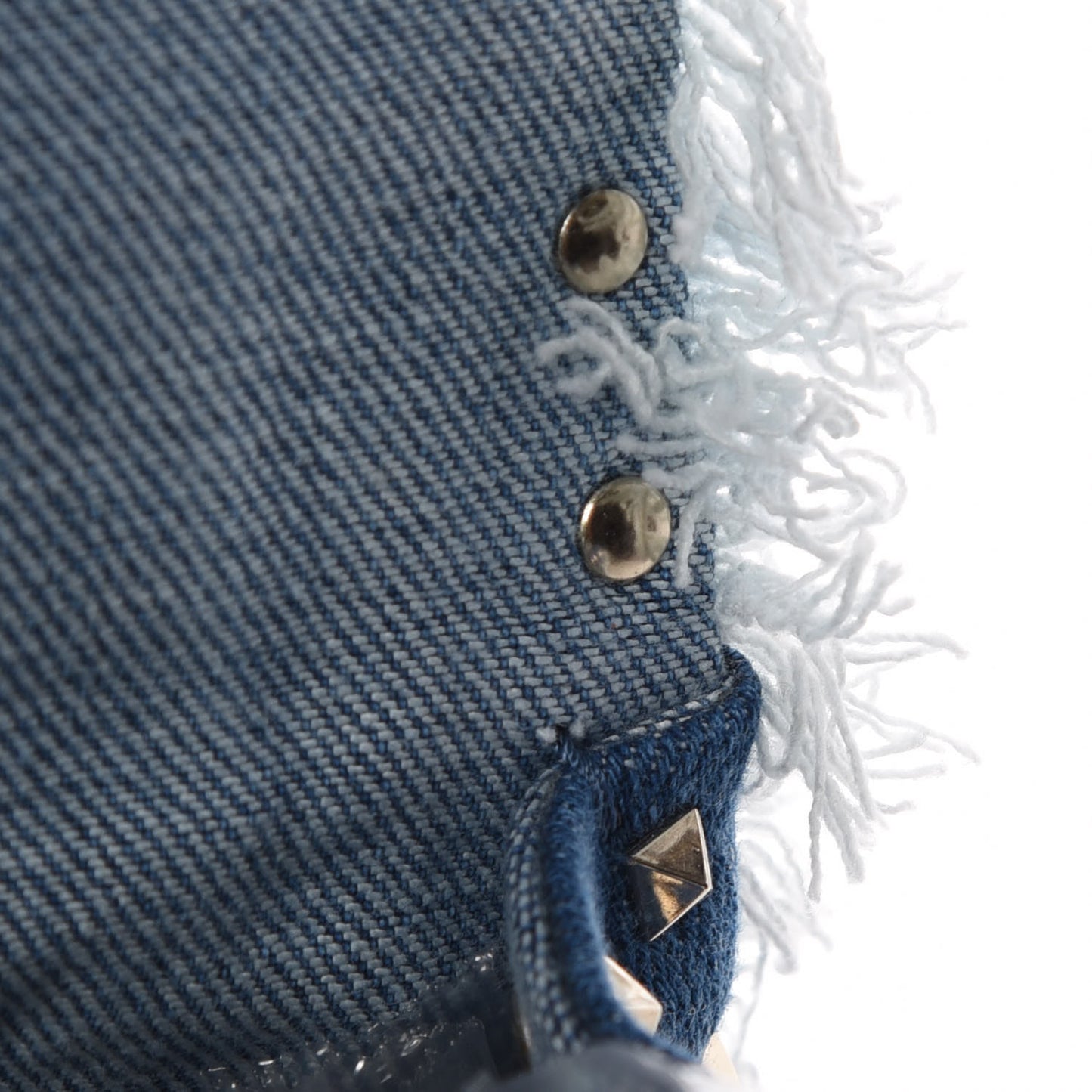 Denim Fringe Maxi Rockstud Spike Shoulder Bag Blue