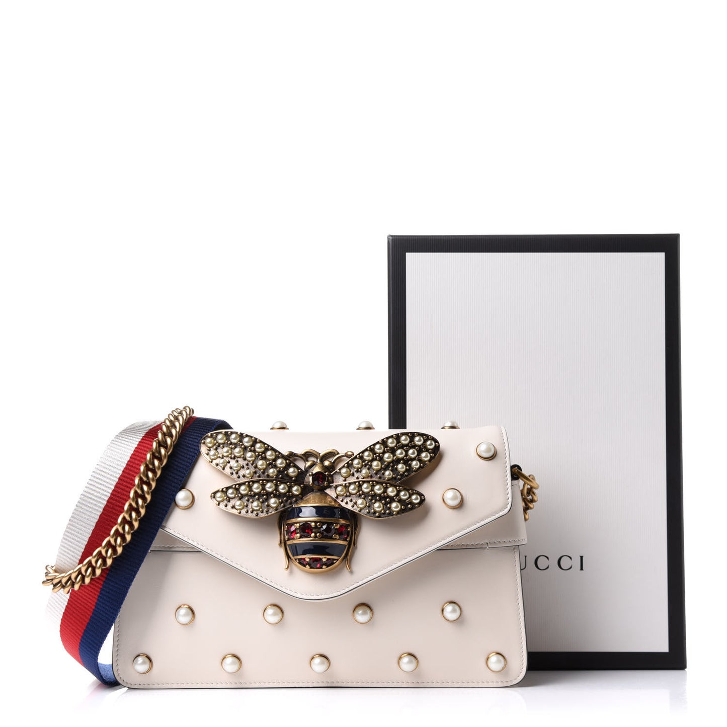 Nappa Pearl Studded Mini Queen Margaret Broadway Shoulder Bag Mystic White
