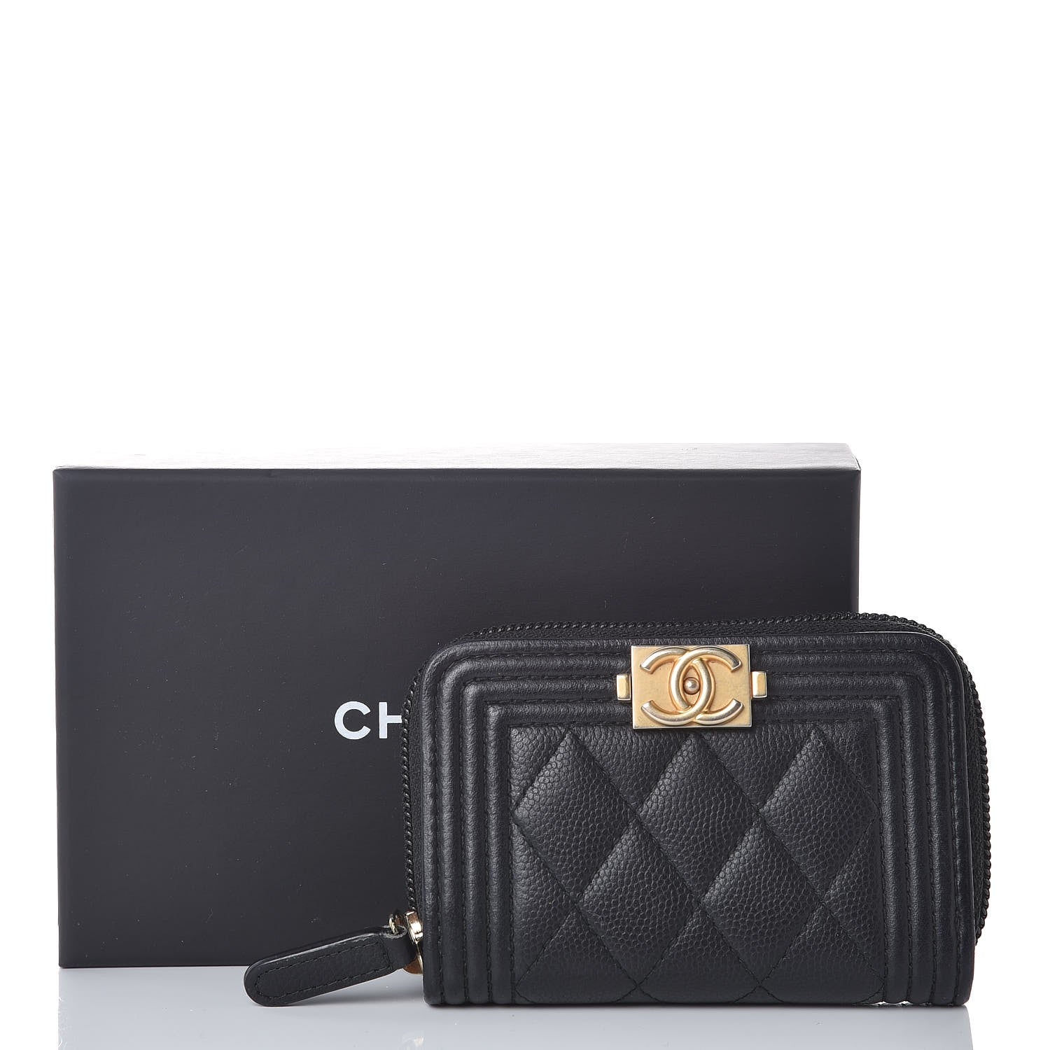 Chanel Caviar Quilted Boy Zip Around Coin Purse Wallet Black 8 of 8