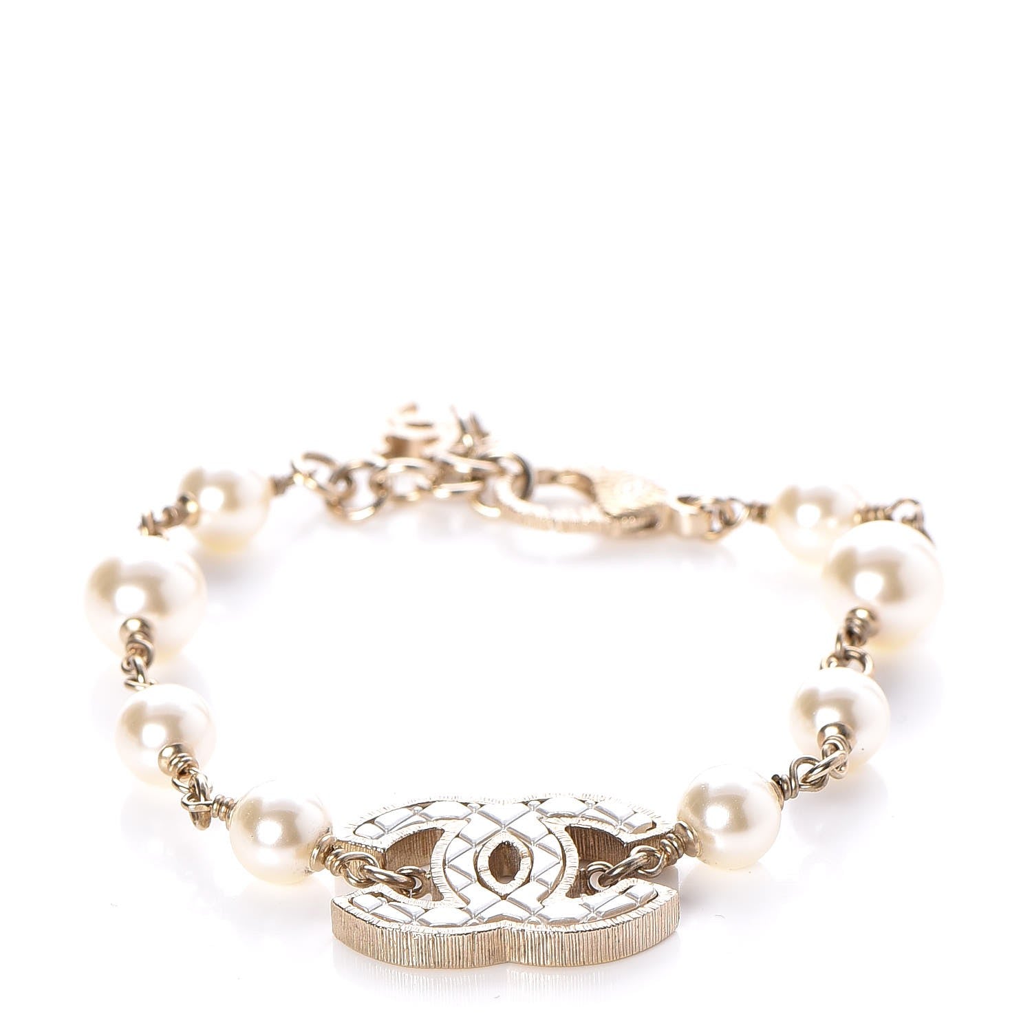 Chanel Pearl Metal Quilted CC Bracelet Gold 1 of 6