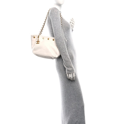 Chanel Shiny Calfskin Quilted Small Shopping Tote White 2 of 11