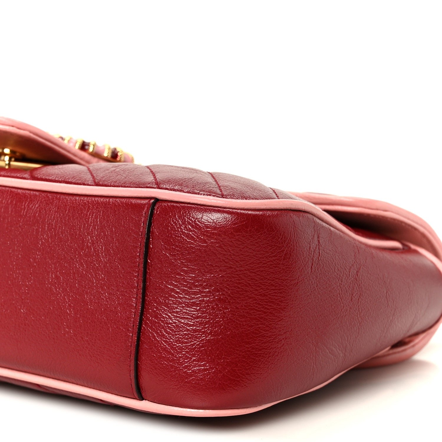 Gucci Azalea Calfskin Enamel Matelasse Diagonal Small Torchon GG Marmont Shoulder Bag New Cherry Red Wild Rose 11 of 11